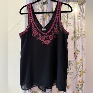 Urban Outfitters Ecoté Black Embroidered Tank Top